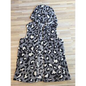 🇬🇪🍑Knapp Studio Gray Animal Print Fleece Hooded Sleeveless Jacket Large